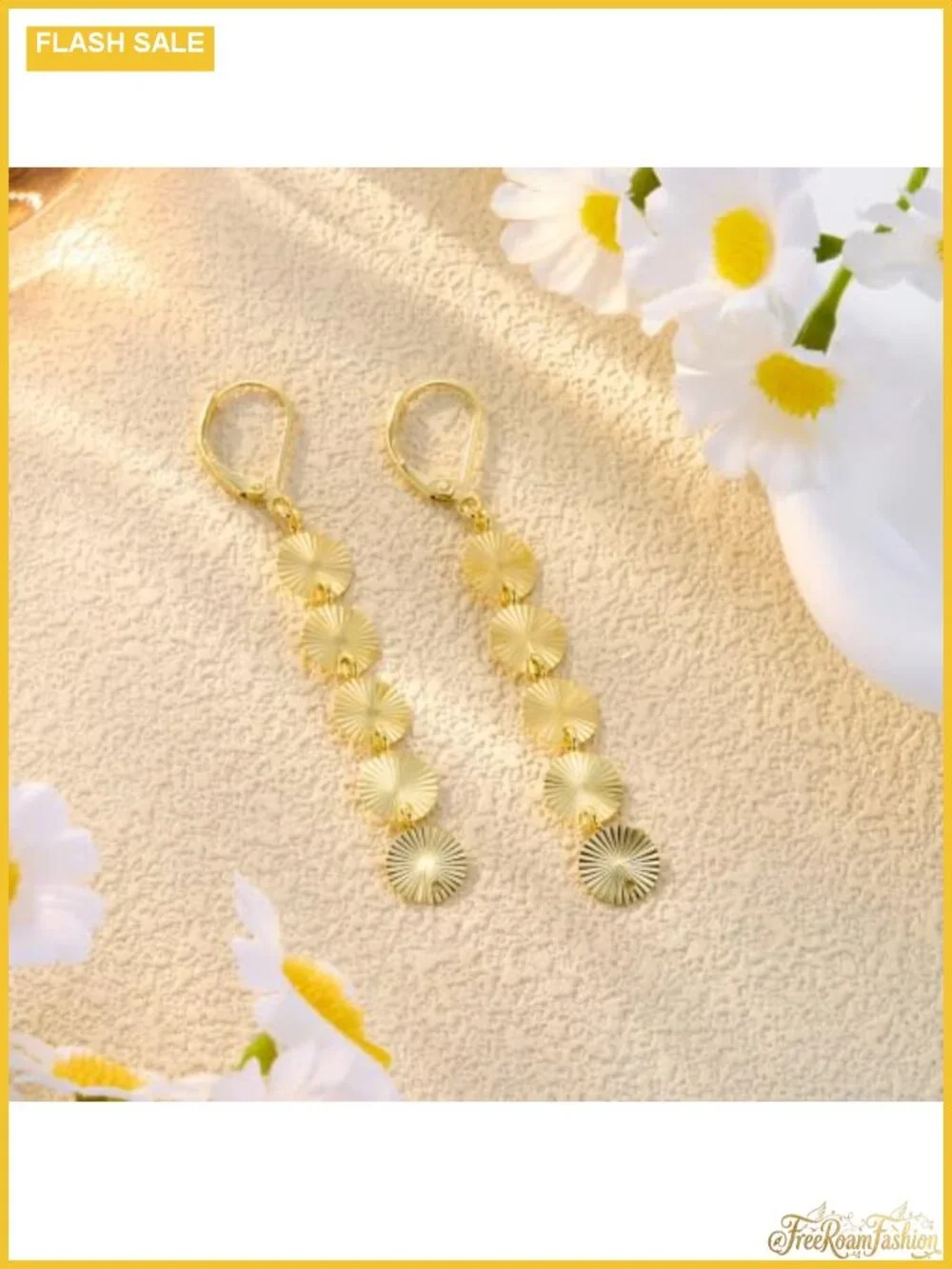 14k Gold Plated Brass Long Disc Dangle Drop Earrings Leverback Hypoallergenic